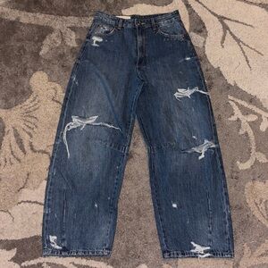 Zara Women's Distressed Blue Flare Jeans